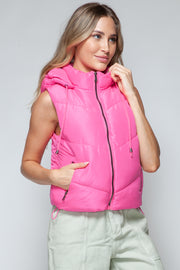 Snobbish Zip Up Quilted Hooded Vest - Fashionmj