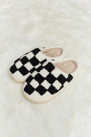 Melody Checkered Print Plush Slide Slippers - Fashionmj