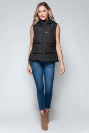 Snobbish Snap and Zip Closure Hooded Vest - Fashionmj