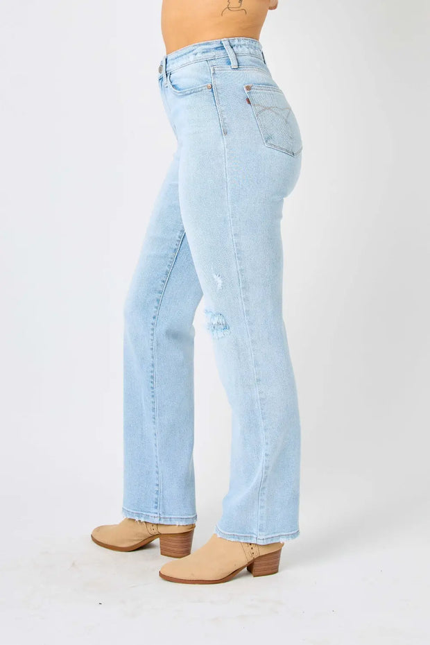 Judy Blue Full Size High Waist Distressed Straight Jeans Trendsi