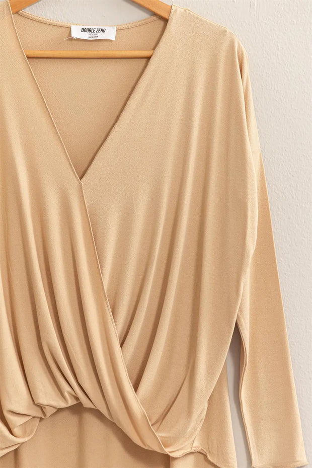 HYFVE Draped Drop Shoulder Long Sleeve Top - Fashionmj