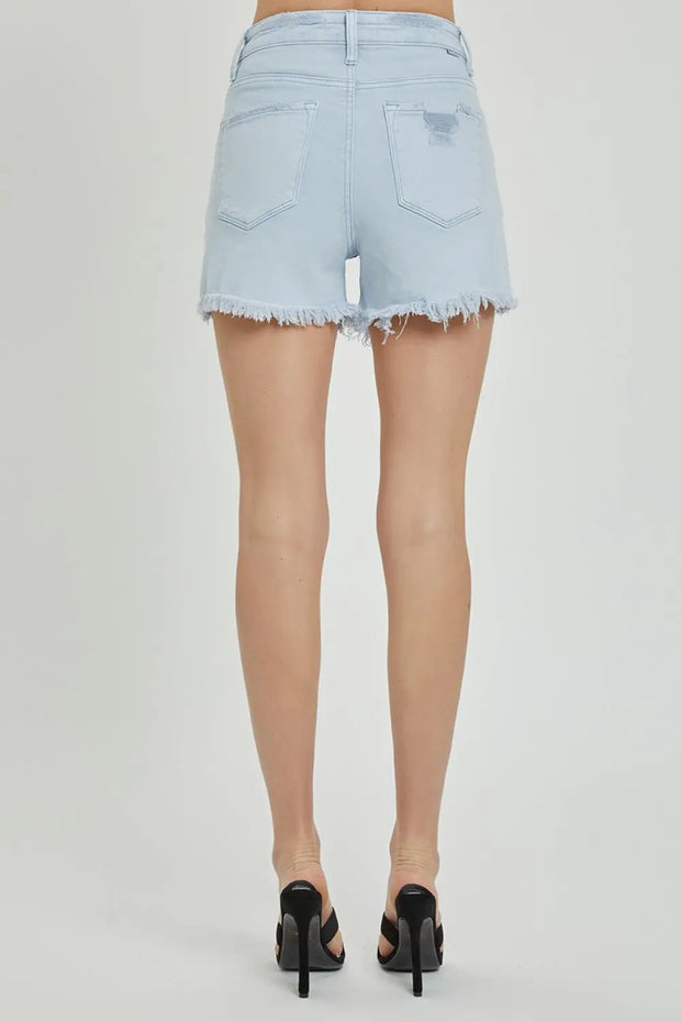 RISEN Full Size High Rise Distressed Detail Denim Shorts - Fashionmj