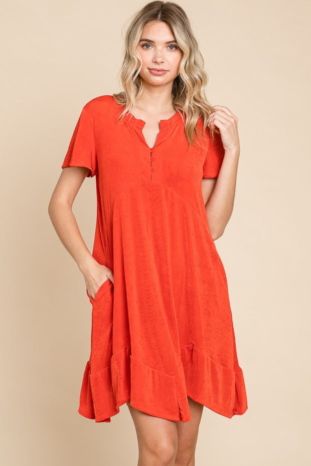 Culture Code Full Size Short Sleeve Ruffled Asymmetric Hem Dress - Fashionmj