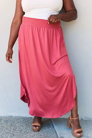 Doublju Comfort Princess Full Size High Waist Scoop Hem Maxi Skirt in Hot Pink - Fashionmj