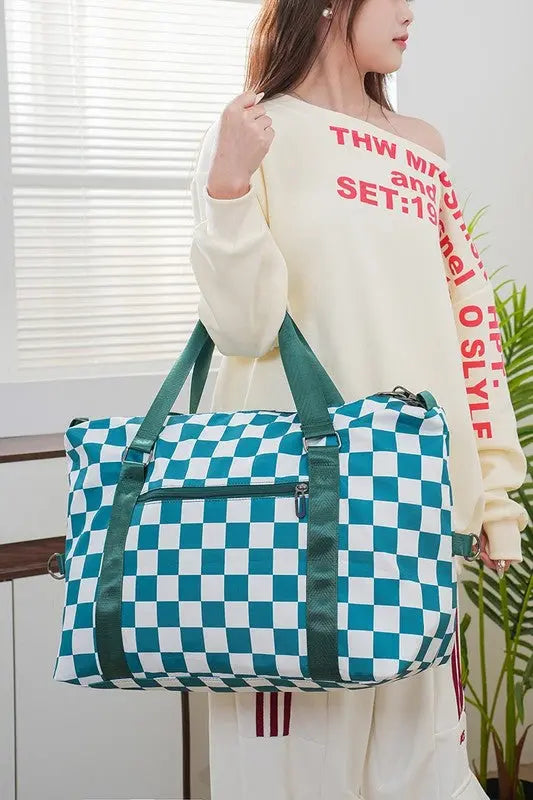 Zenana Checkered Multi-Pocket Travel Bag Trendsi