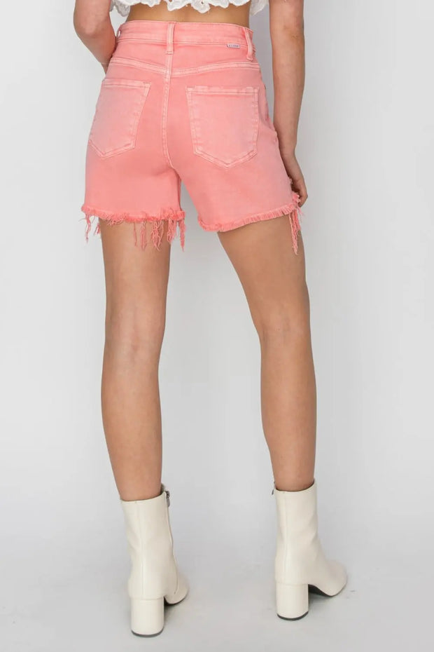 RISEN High Rise Distressed Denim Shorts - Fashionmj