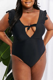 Marina West Swim Seashell Ruffle Sleeve One-Piece in Black - Fashionmj