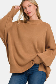 Zenana Side Sit Oversize Sweater - Fashionmj