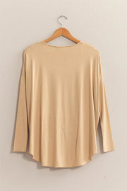 HYFVE Draped Drop Shoulder Long Sleeve Top - Fashionmj