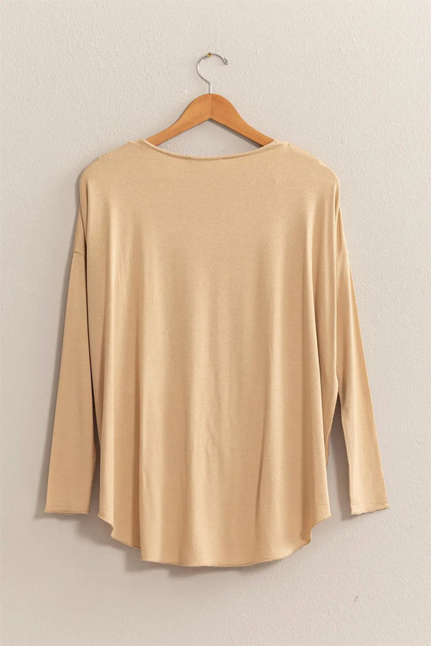 HYFVE Draped Drop Shoulder Long Sleeve Top - Fashionmj