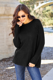 Basic Bae Full Size Ribbed Round Neck Long Sleeve Knit Top - Fashionmj