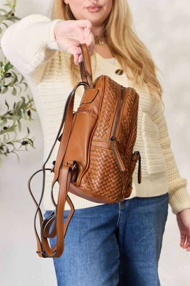 SHOMICO PU Leather Woven Backpack - Fashionmj