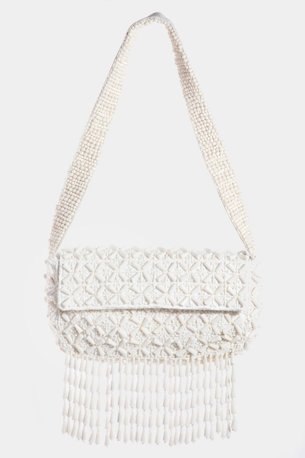 Fame Beaded Fringe Rectangle Shoulder Bag - Fashionmj