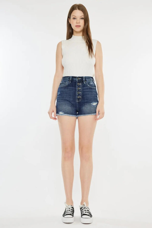 Kancan Raw Hem Button Fly Denim Shorts - Fashionmj