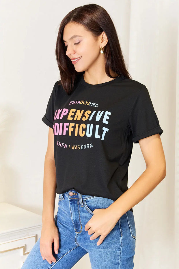 Simply Love Slogan Graphic Cuffed Sleeve T-Shirt - Fashionmj