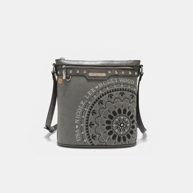 Nicole Lee USA Metallic Stitching Embroidery Inlaid Rhinestone Crossbody Bag - Fashionmj