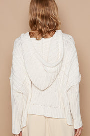 POL Rib Weave Sleeves Hooded Cable Knit Sweater - Fashionmj