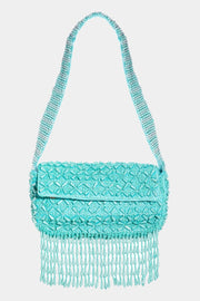 Fame Beaded Fringe Rectangle Shoulder Bag - Fashionmj