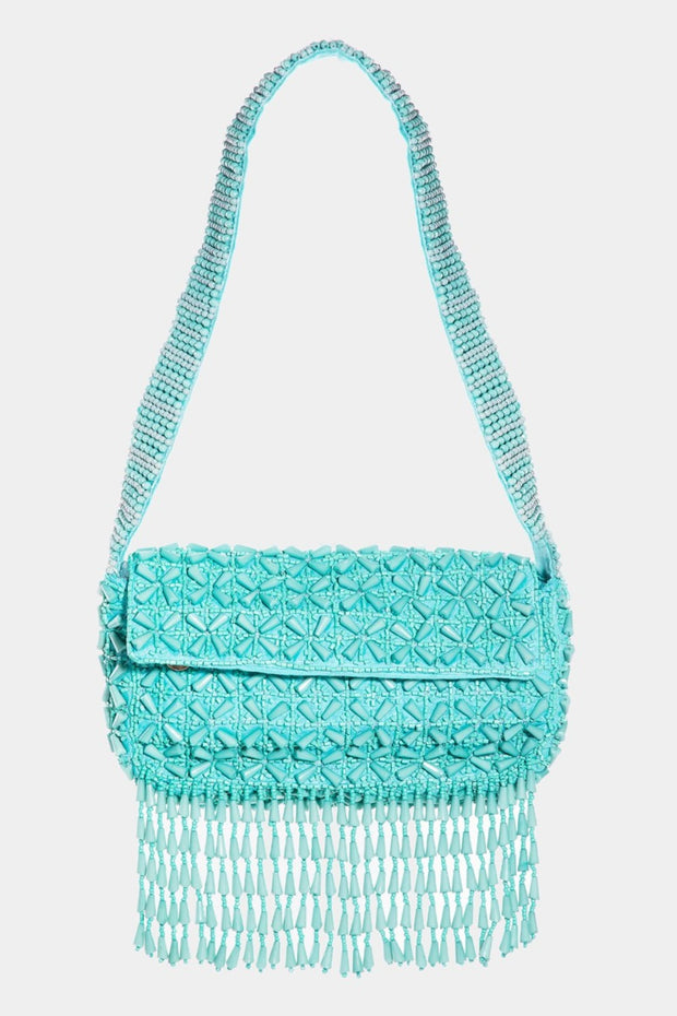 Fame Beaded Fringe Rectangle Shoulder Bag - Fashionmj