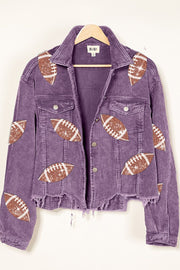 BiBi Football Sequin Embroidery Washed Corduroy Jacket - Fashionmj