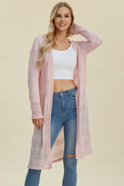 Double Take Full Size Open Front Longline Cardigan - Fashionmj