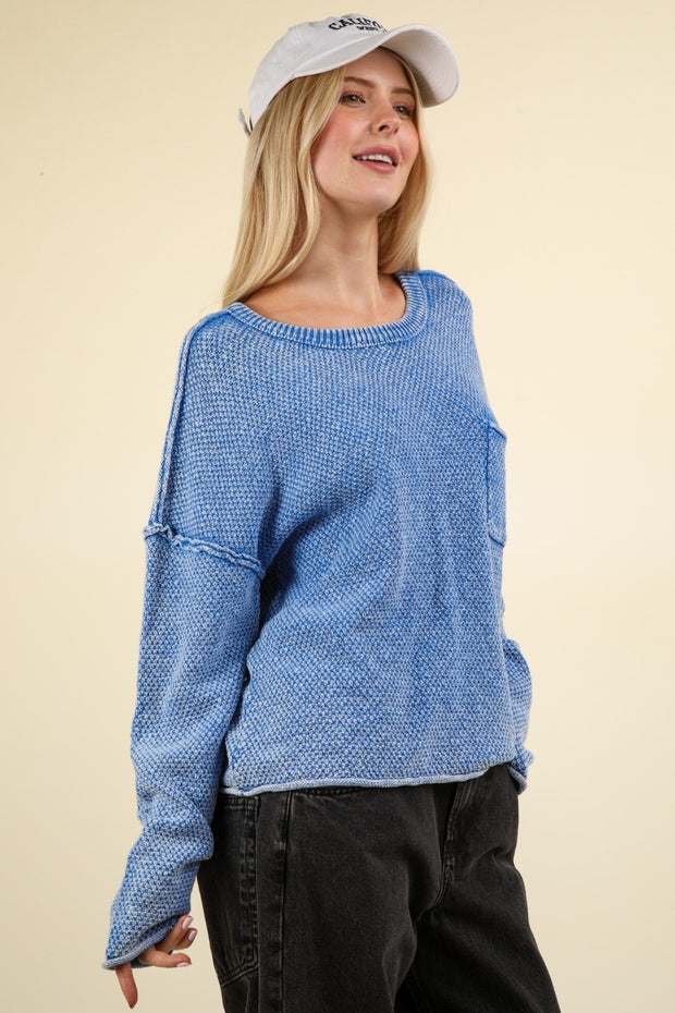 VERY J Mineral Washed Exposed Seam Sweater - Fashionmj