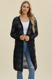 Double Take Full Size Open Front Longline Cardigan - Fashionmj