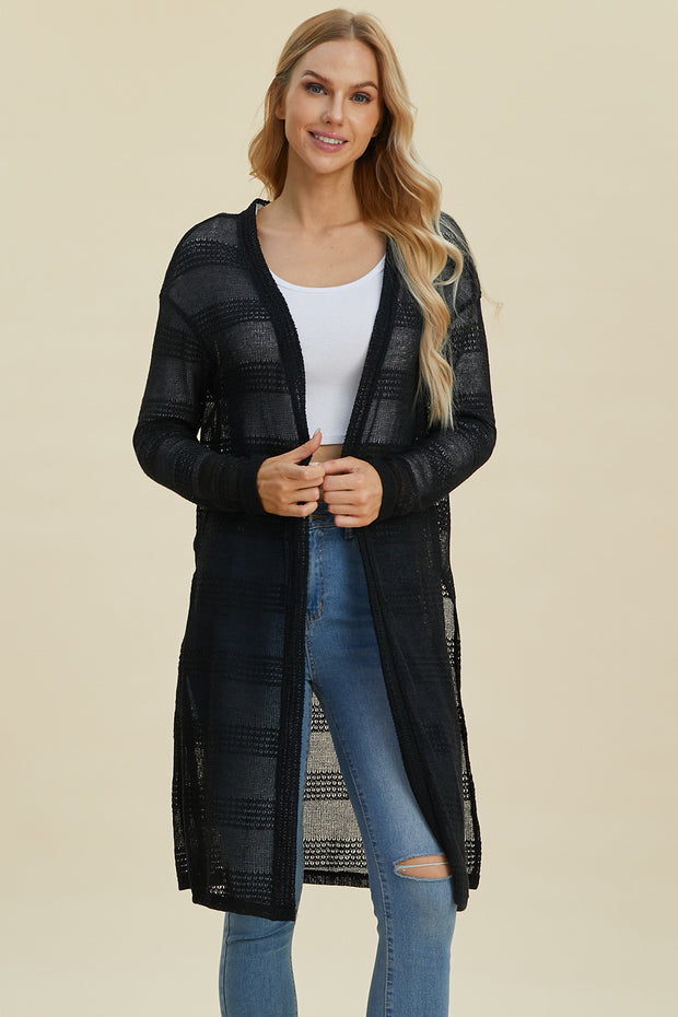 Double Take Full Size Open Front Longline Cardigan - Fashionmj