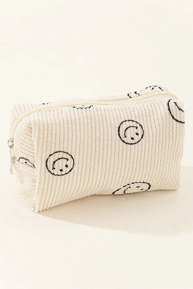 Zenana Smiley Face Corduroy Cosmetic Pouch Trendsi