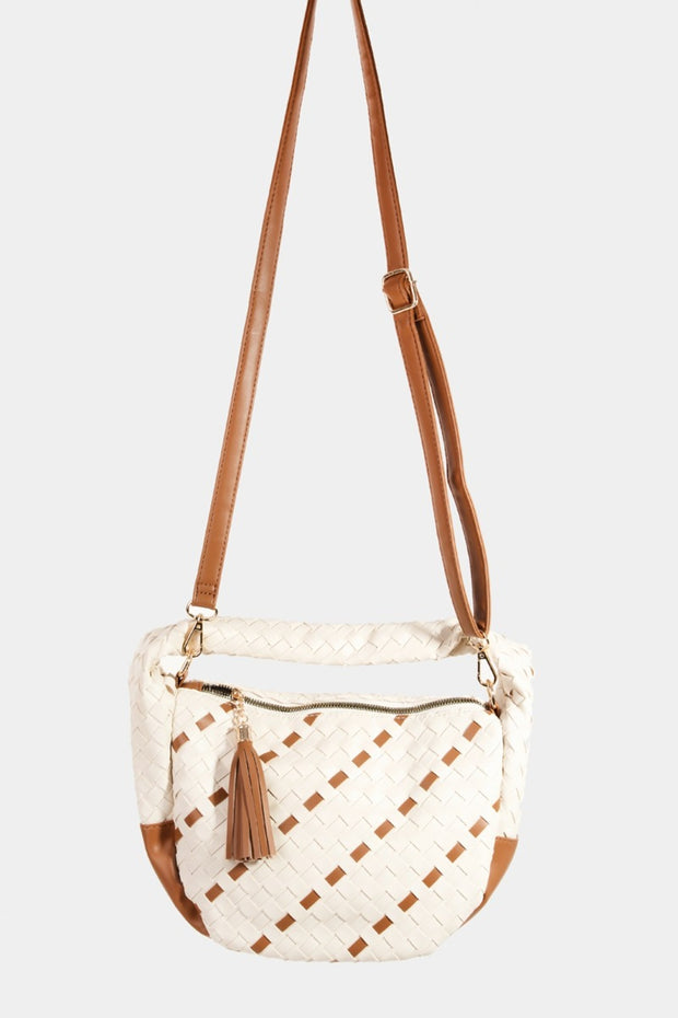 Fame Tassel Detail Weave Semi Circle Bag - Fashionmj