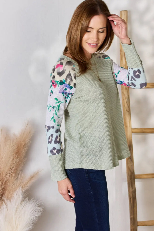 Hailey & Co Full Size Printed Round Neck Blouse - Fashionmj