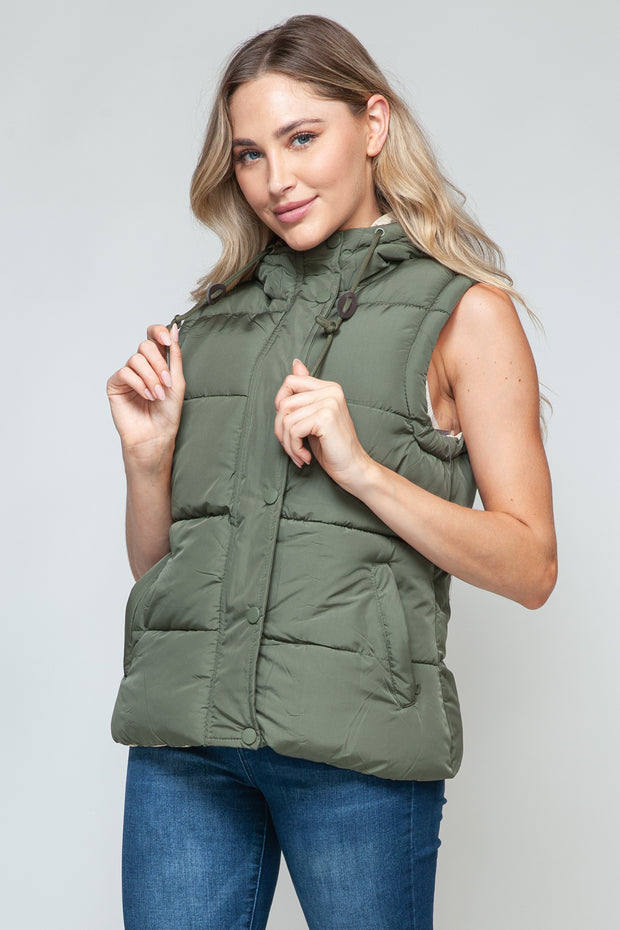 Snobbish Snap and Zip Closure Hooded Vest - Fashionmj