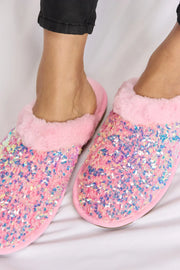 Forever Link Sequin Plush Round Toe Slippers - Fashionmj