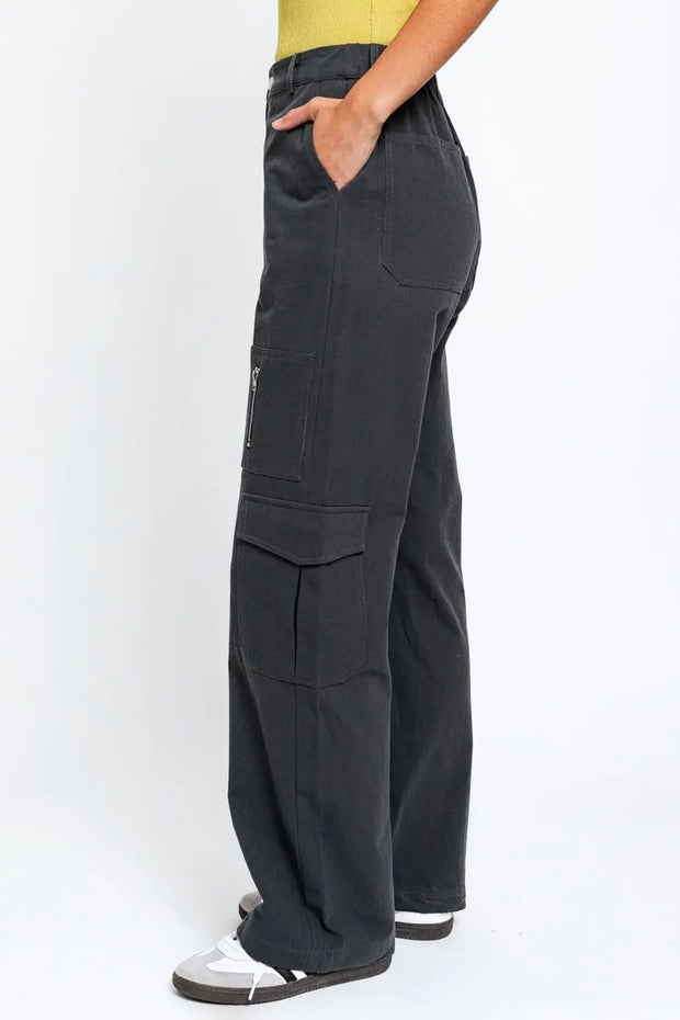 Tasha Apparel High Waisted Wide Leg Cargo Pants with Pockets Trendsi