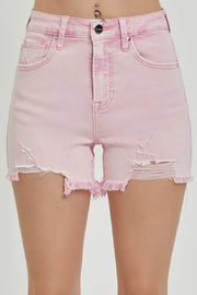 RISEN High Rise Distressed Denim Shorts - Fashionmj