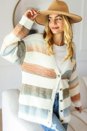 Haptics Full Size Button Down Stripe Soft Fuzzy Sweater Cardigan - Fashionmj