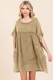 Culture Code Full Size Short Sleeve Babydoll Texture Dress with Pockets - Fashionmj