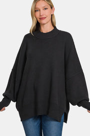 Zenana Side Sit Oversize Sweater - Fashionmj