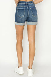 RISEN High Rise Cuffed Denim Shorts - Fashionmj