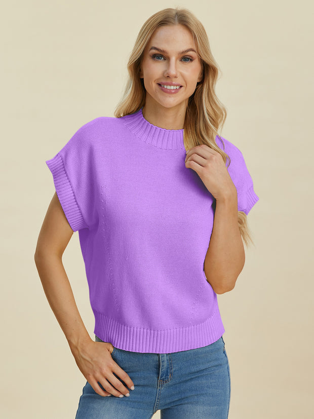 Double Take Full Size Mock Neck Short Sleeve Sweater - Fashionmj