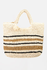 Fame Striped Straw Braided Tote Bag - Fashionmj