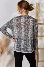 Hailey & Co Full Size Snakeskin V-Neck Long Sleeve Top - Fashionmj