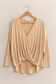 HYFVE Draped Drop Shoulder Long Sleeve Top - Fashionmj