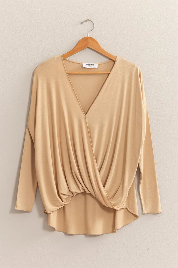 HYFVE Draped Drop Shoulder Long Sleeve Top - Fashionmj