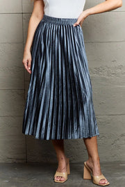 Ninexis Accordion Pleated Flowy Midi Skirt - Fashionmj