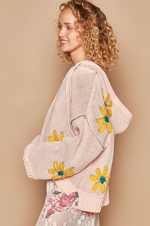 POL Floral Pattern Hooded High-Low Sweater - Fashionmj