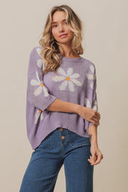 BiBi Floral Pattern Slit Sweater - Fashionmj