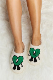 Melody Love Heart Print Plush Slippers - Fashionmj