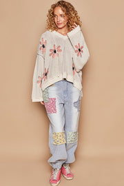 POL Floral Pattern Hooded High-Low Sweater - Fashionmj