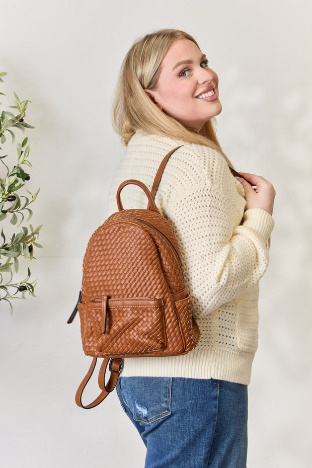 SHOMICO PU Leather Woven Backpack - Fashionmj